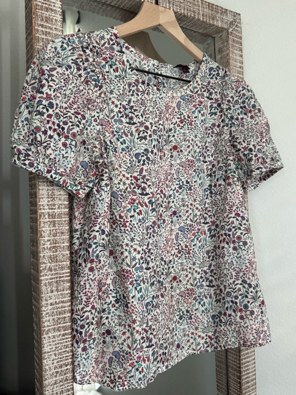 J. Crew Liberty of London Short Sleeve Blouse in Purple Floral